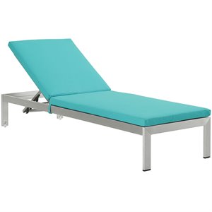 pemberly row modern aluminum patio chaise with cushions in turquoise