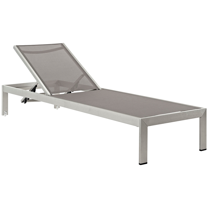 Pemberly Row Modern Aluminum Patio Chaise Lounge Set in Silver/Gray (Set of 2)