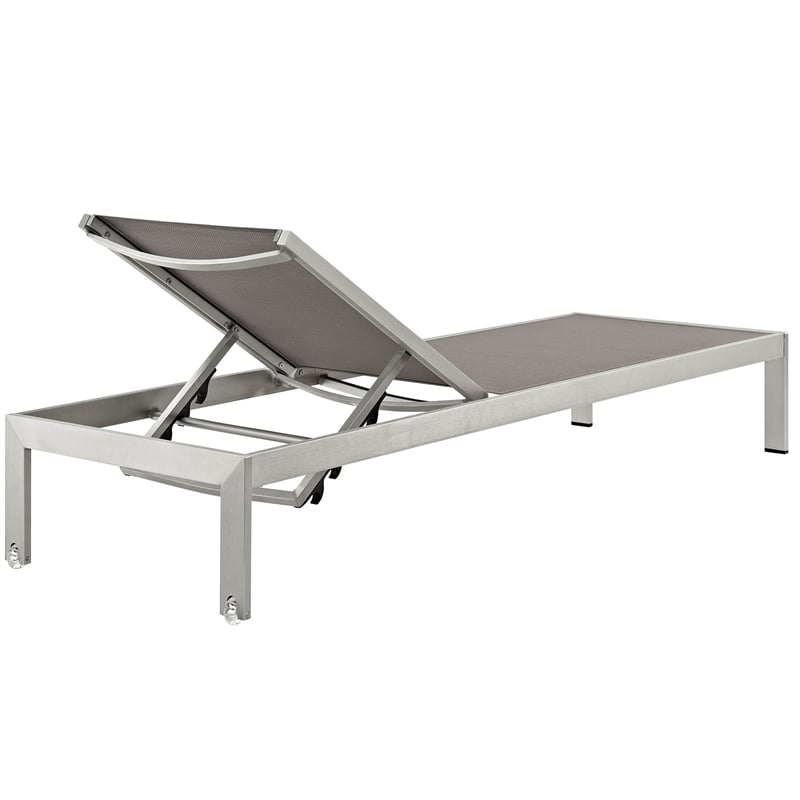 Pemberly Row Modern Aluminum Patio Chaise Lounge Set in Silver/Gray (Set of 2)