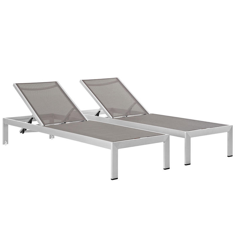 Pemberly Row Modern Aluminum Patio Chaise Lounge Set in Silver/Gray (Set of 2)