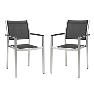 Pemberly Row 18&quot Modern Aluminum Outdoor Dining Chair in Silver/Black (Set of 2)