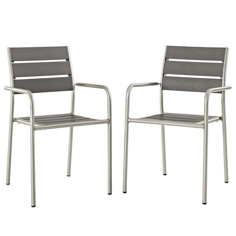 Pemberly Row  Patio Dining Arm Chair in Silver and Gray (Set of 2)