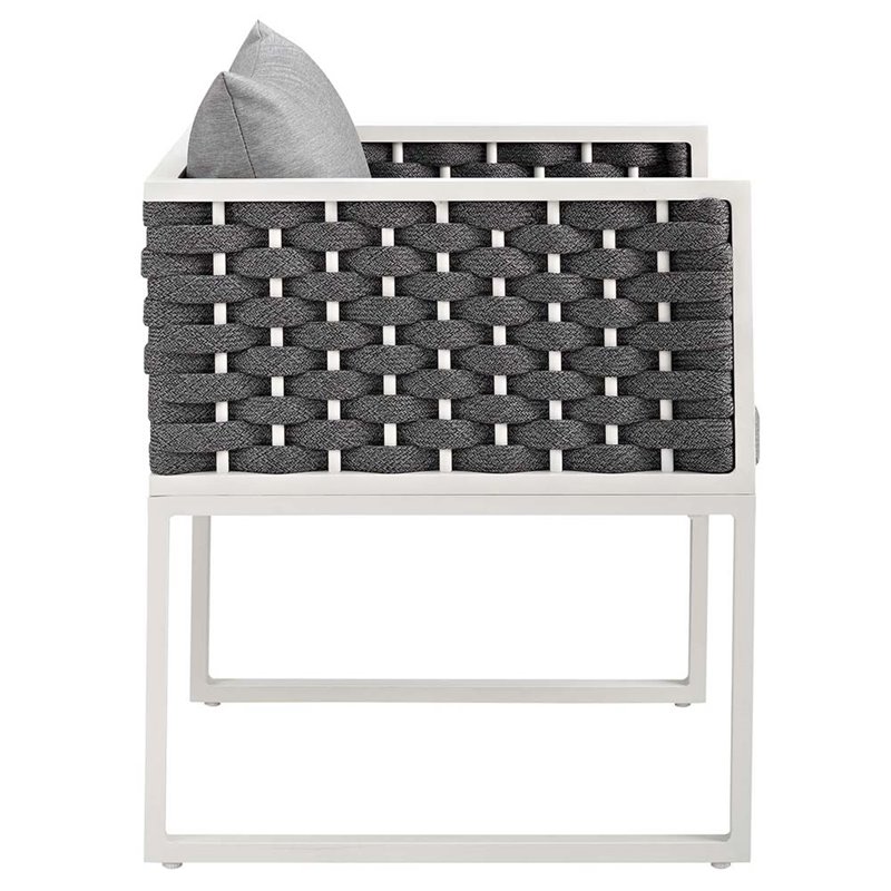 Pemberly Row  Patio Dining Arm Chair in White and Gray