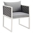 Pemberly Row  Patio Dining Arm Chair in White and Gray