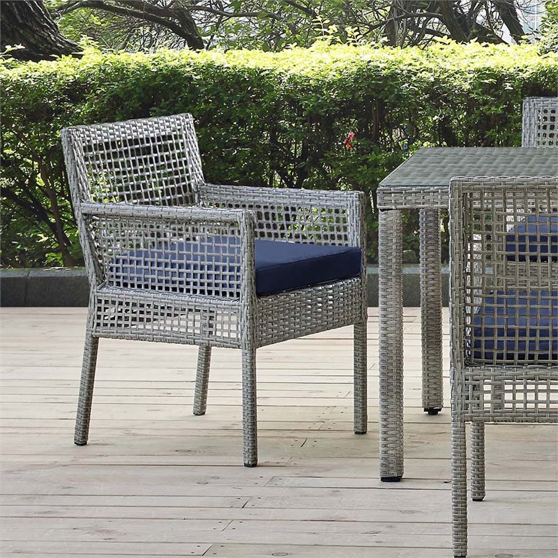 Pemberly Row  Patio Dining Arm Chair in Gray and Navy