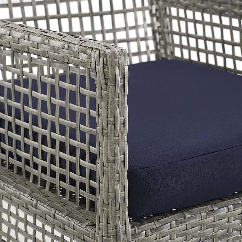 Pemberly Row  Patio Dining Arm Chair in Gray and Navy