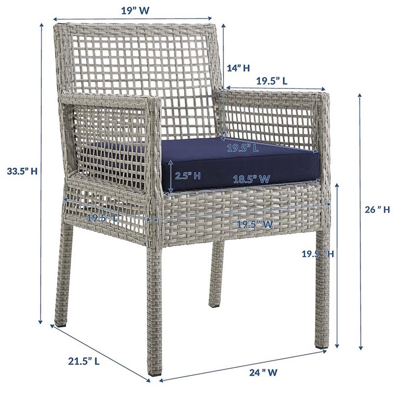 Pemberly Row  Patio Dining Arm Chair in Gray and Navy