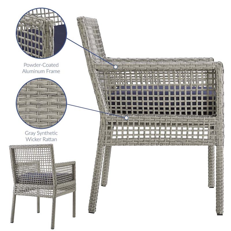Pemberly Row  Patio Dining Arm Chair in Gray and Navy
