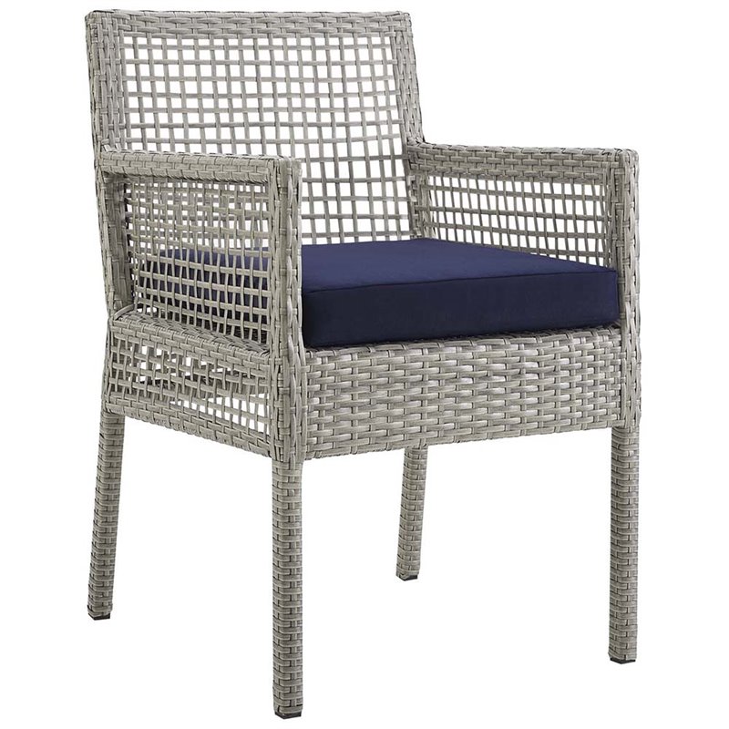 Pemberly Row  Patio Dining Arm Chair in Gray and Navy