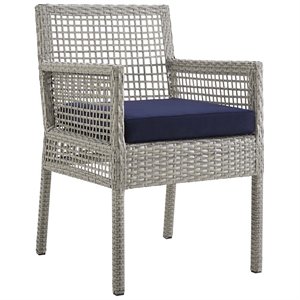 Pemberly Row  Patio Dining Arm Chair in Gray and Navy