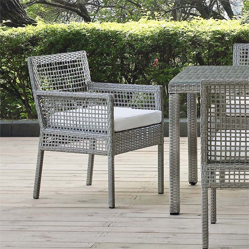 Pemberly Row  Patio Dining Arm Chair in Gray and White