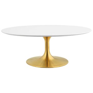 Pemberly Row  42&quot&quot Oval Pedestal Accent Coffee Table in Gold and White