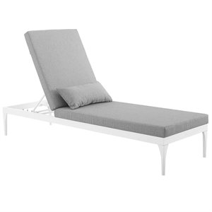 Pemberly Row  Patio Chaise Lounge in White and Gray
