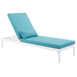Pemberly Row  Patio Chaise Lounge in White and Turquoise