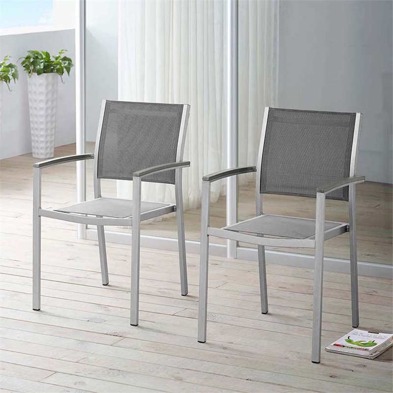 Pemberley Row Aluminum Silver Patio Dining Chair Rectangular Breathable Textilene Mesh 35