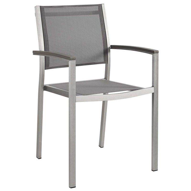 Pemberley Row Aluminum Silver Patio Dining Chair Rectangular Breathable Textilene Mesh 35