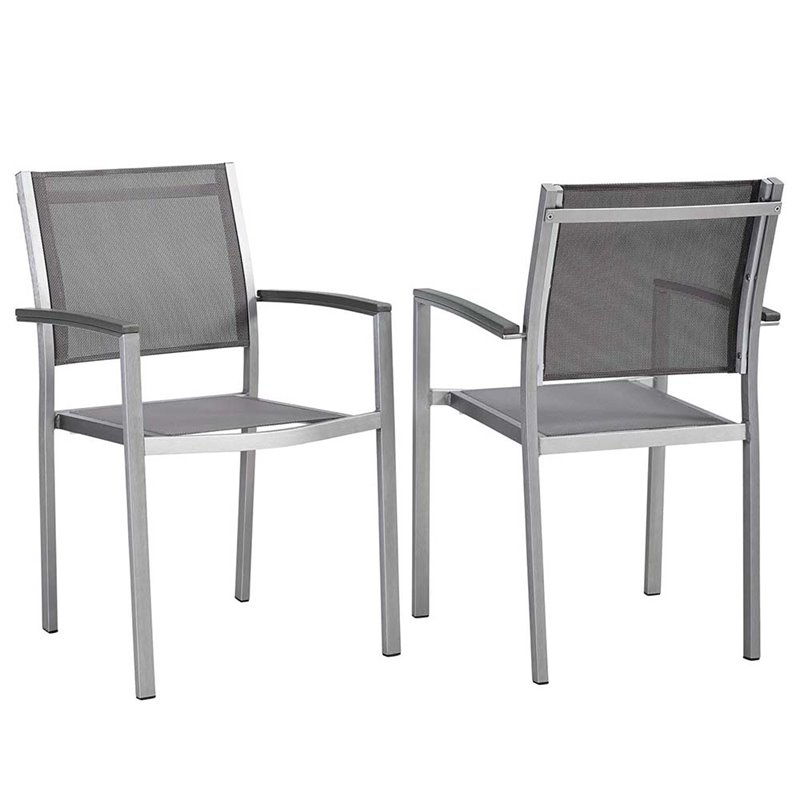 Pemberley Row Aluminum Silver Patio Dining Chair Rectangular Breathable Textilene Mesh 35