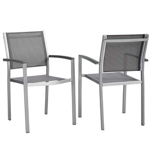 Pemberley Row Aluminum Silver Patio Dining Chair Rectangular Breathable Textilene Mesh 35&quotH Unassembled