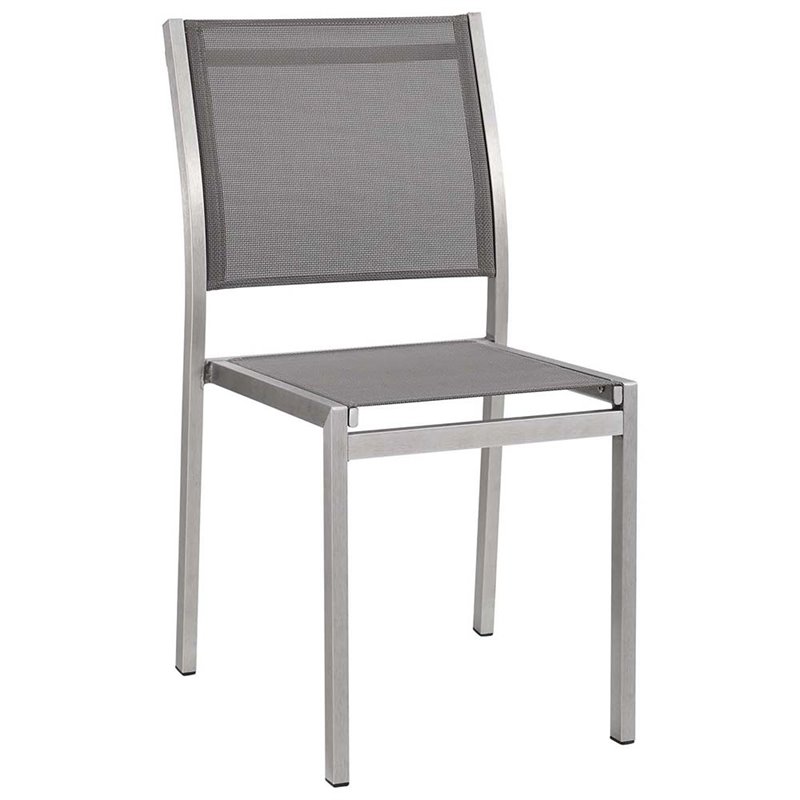 Pemberly Row Modern Aluminum Patio Dining Side Chair in Silver (Set of 2)