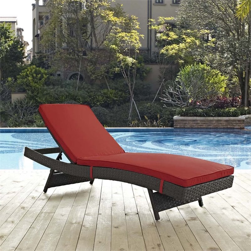 Pemberly Row  Patio Chaise Lounge in Canvas Red and Chocolate