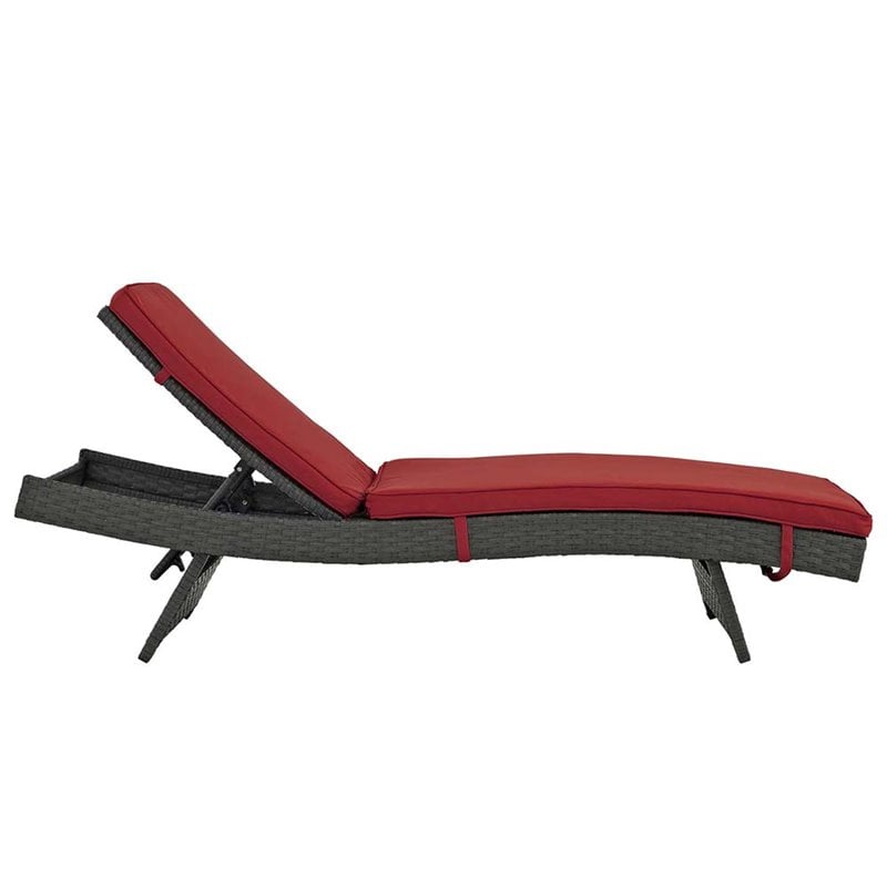 Pemberly Row  Patio Chaise Lounge in Canvas Red and Chocolate