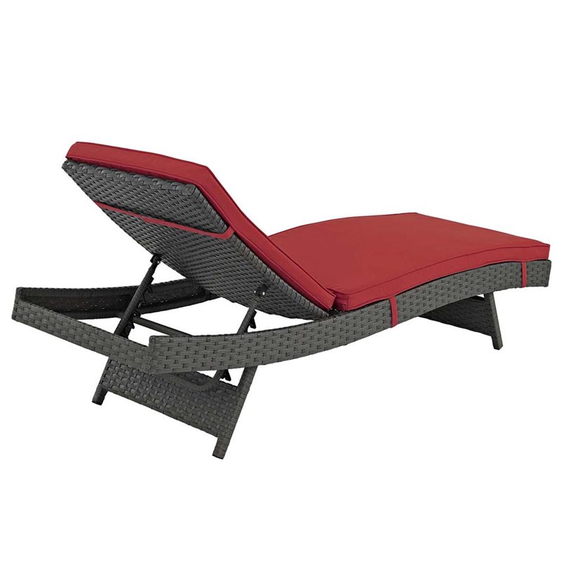 Pemberly Row  Patio Chaise Lounge in Canvas Red and Chocolate