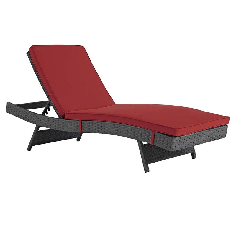 Pemberly Row  Patio Chaise Lounge in Canvas Red and Chocolate
