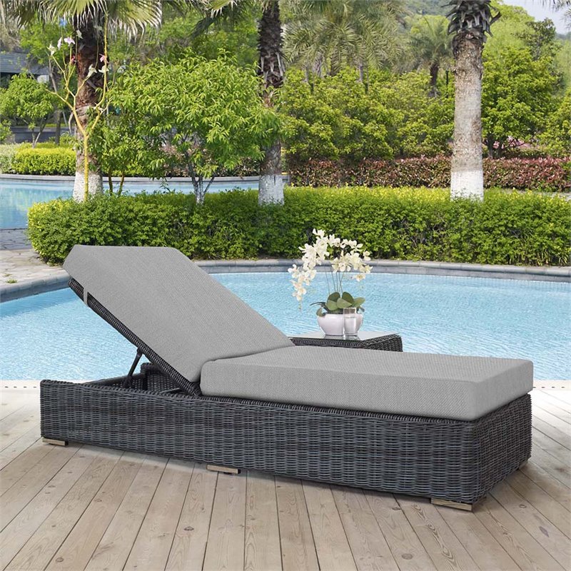 Pemberly Row  Patio Chaise Lounge in Canvas Gray and Chocolate