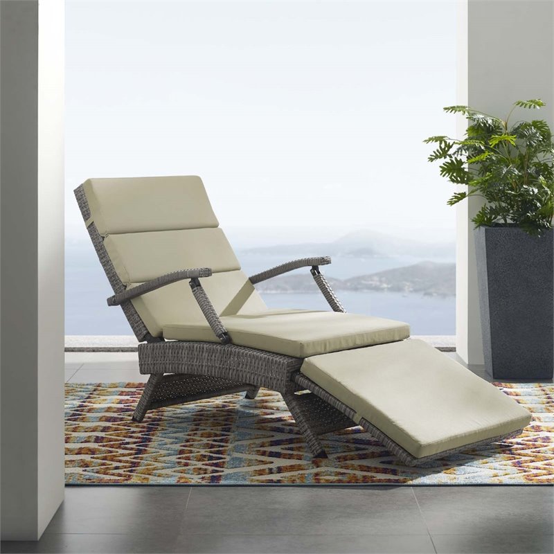 Pemberly Row Modern Wicker / Rattan Patio Lounge Chair in Beige
