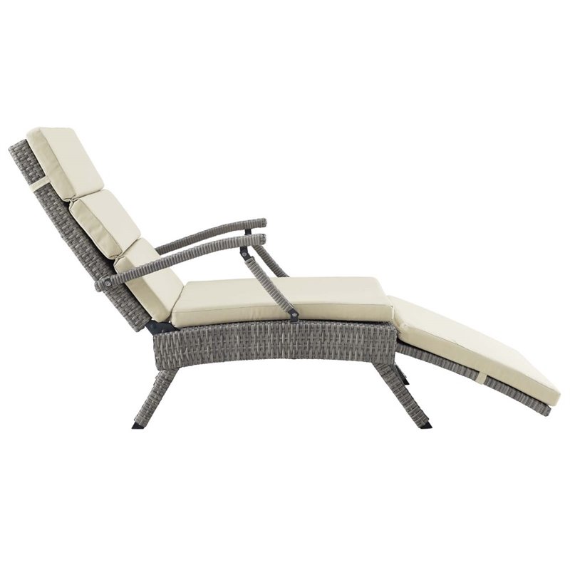 Pemberly Row Modern Wicker / Rattan Patio Lounge Chair in Beige