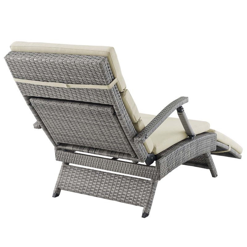 Pemberly Row Modern Wicker / Rattan Patio Lounge Chair in Beige