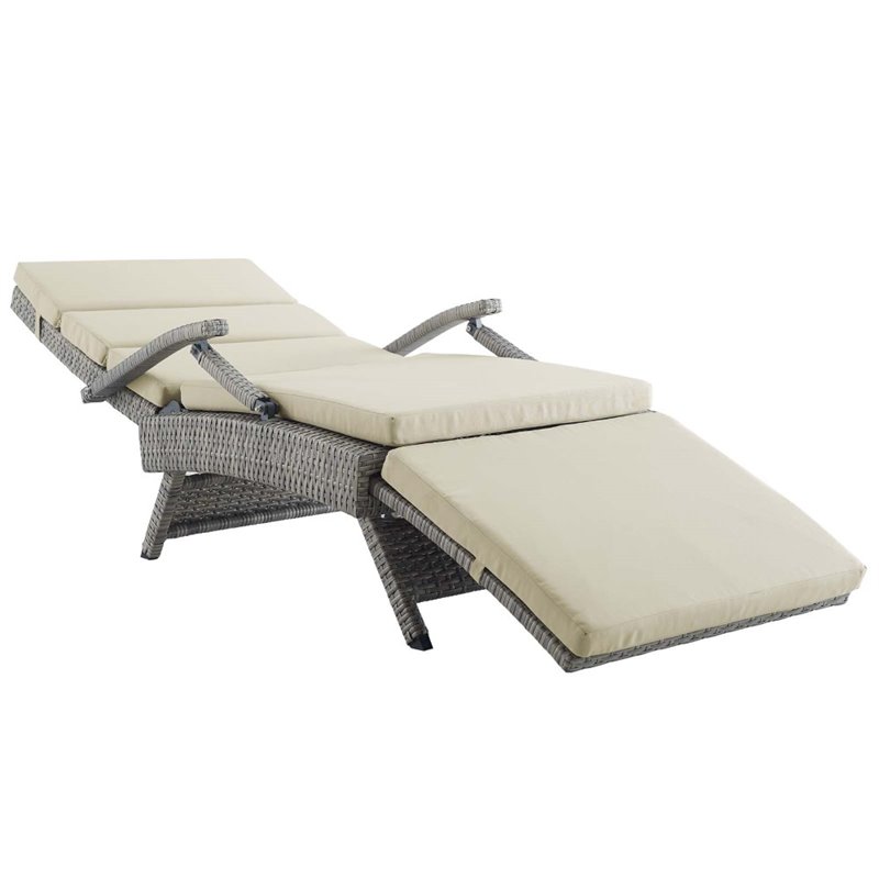 Pemberly Row Modern Wicker / Rattan Patio Lounge Chair in Beige