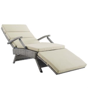 Pemberly Row Modern Wicker / Rattan Patio Lounge Chair in Beige