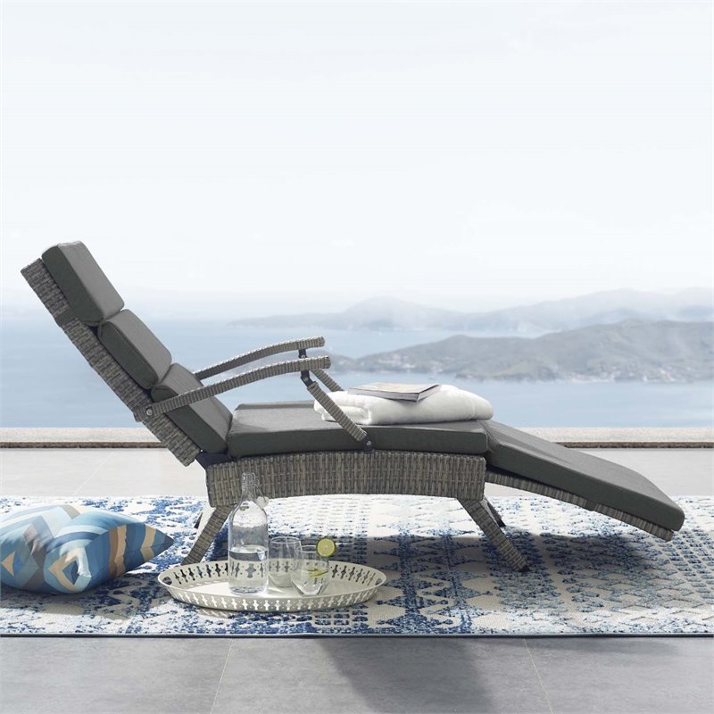 Pemberly Row Modern Wicker / Rattan Patio Lounge Chair in Charcoal