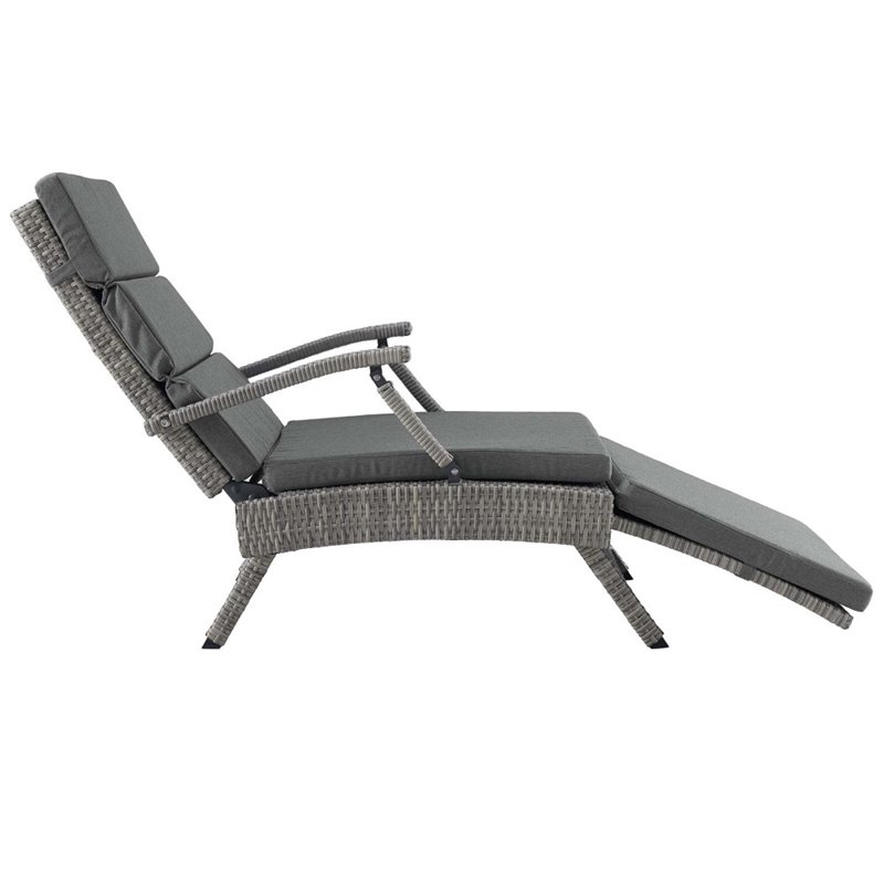 Pemberly Row Modern Wicker / Rattan Patio Lounge Chair in Charcoal