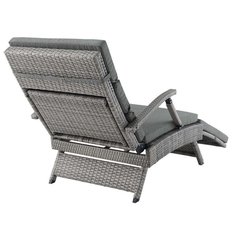 Pemberly Row Modern Wicker / Rattan Patio Lounge Chair in Charcoal