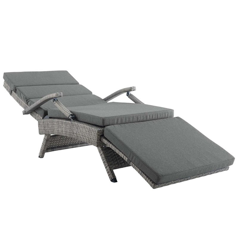 Pemberly Row Modern Wicker / Rattan Patio Lounge Chair in Charcoal