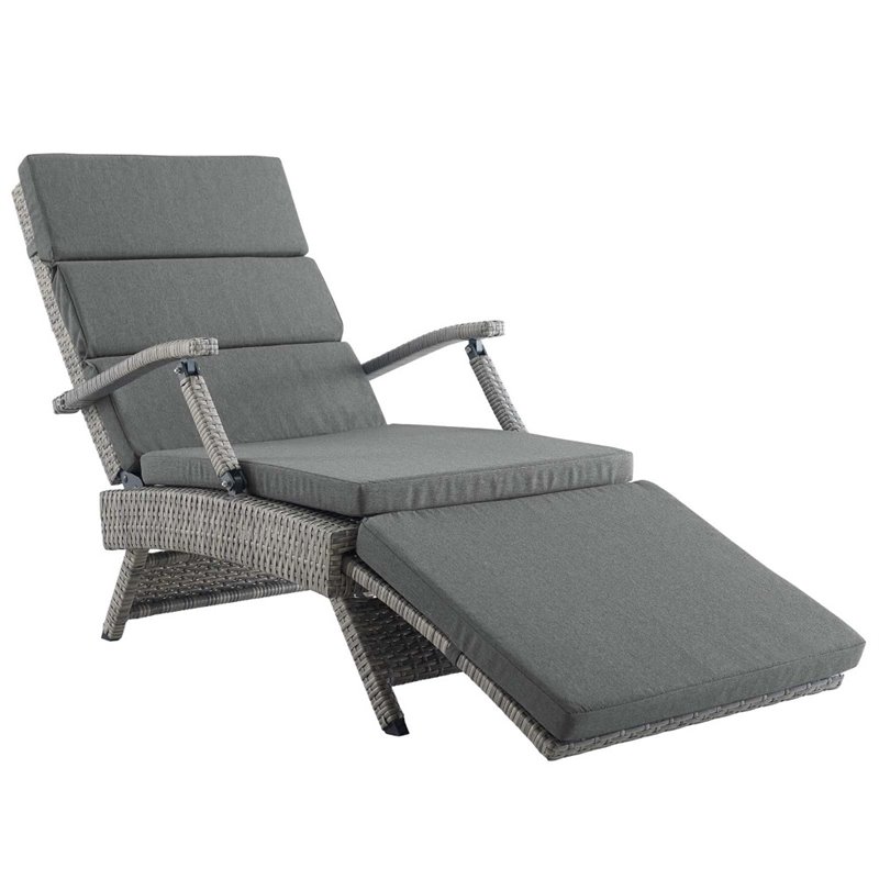 Pemberly Row Modern Wicker / Rattan Patio Lounge Chair in Charcoal