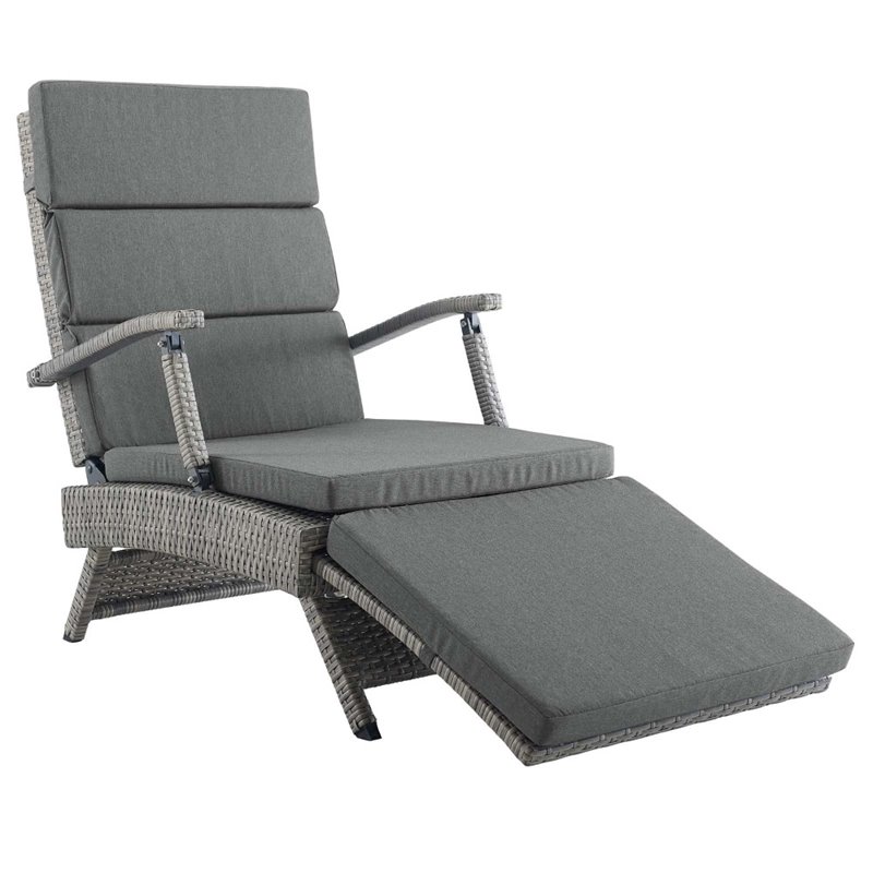 Pemberly Row Modern Wicker / Rattan Patio Lounge Chair in Charcoal