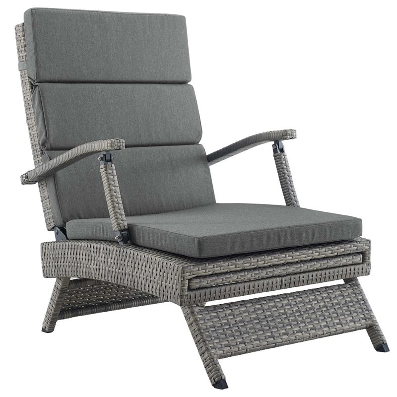Pemberly Row Modern Wicker / Rattan Patio Lounge Chair in Charcoal