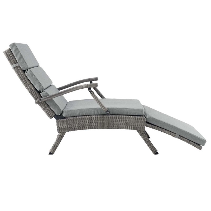 Pemberly Row Modern Wicker / Rattan Patio Lounge Chair in Gray