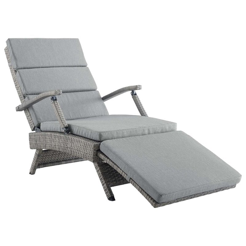 Pemberly Row Modern Wicker / Rattan Patio Lounge Chair in Gray
