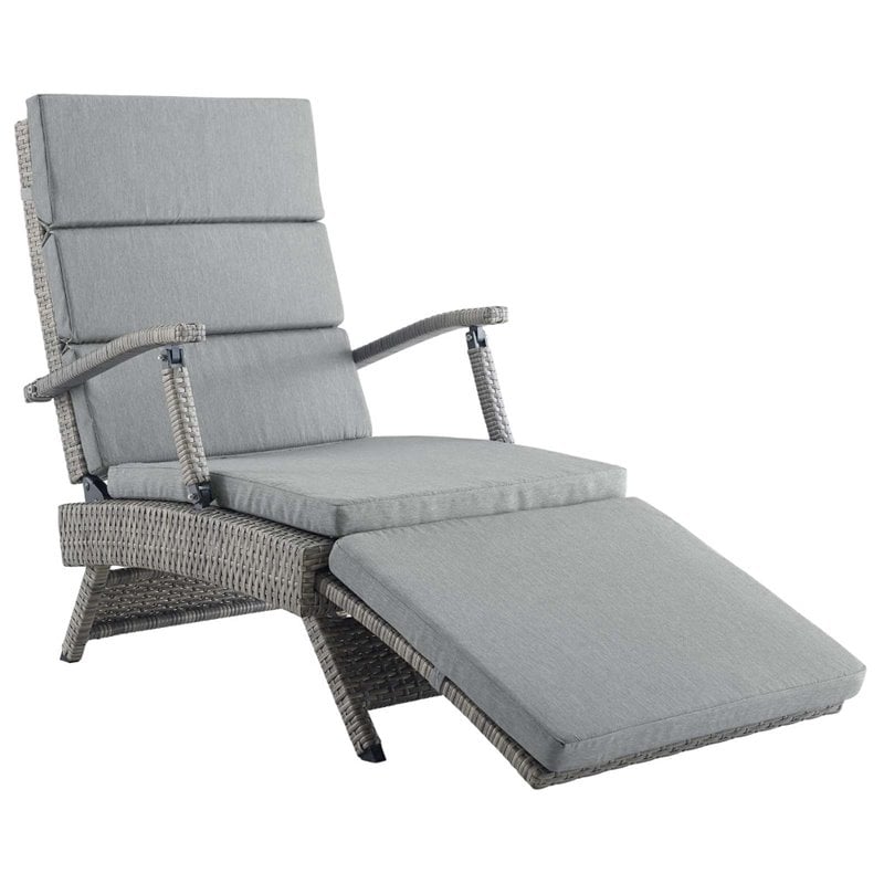 Pemberly Row Modern Wicker / Rattan Patio Lounge Chair in Gray