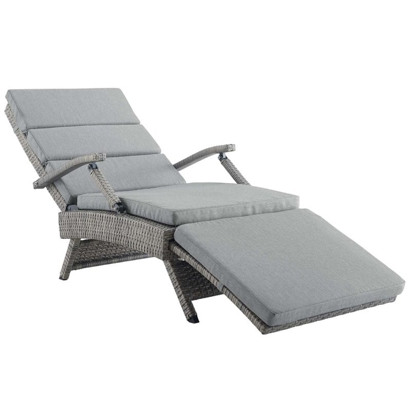 Pemberly Row Modern Wicker / Rattan Patio Lounge Chair in Gray
