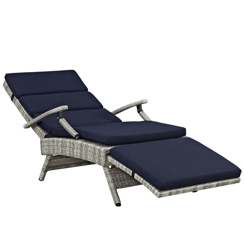 Pemberly Row Modern Wicker / Rattan Patio Lounge Chair in Navy