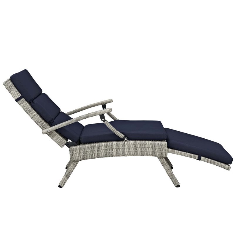 Pemberly Row Modern Wicker / Rattan Patio Lounge Chair in Navy