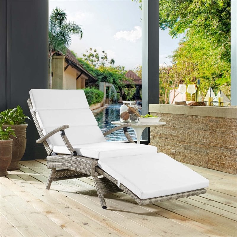Pemberly Row Modern Wicker / Rattan Patio Lounge Chair in White