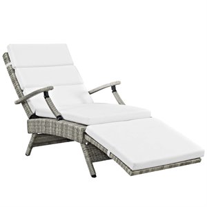 Pemberly Row Modern Wicker / Rattan Patio Lounge Chair in White