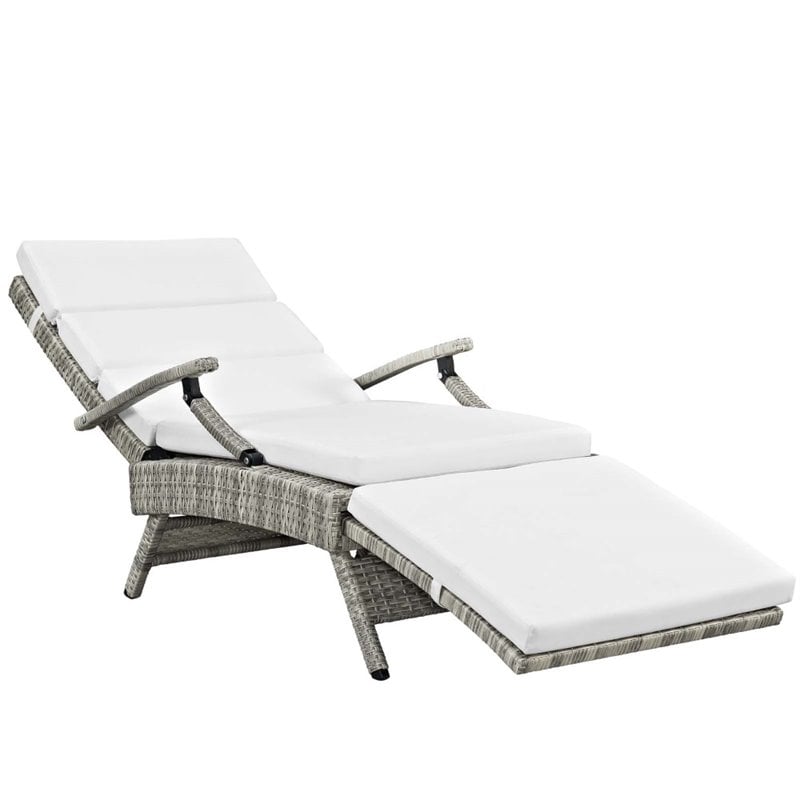 Pemberly Row Modern Wicker / Rattan Patio Lounge Chair in White