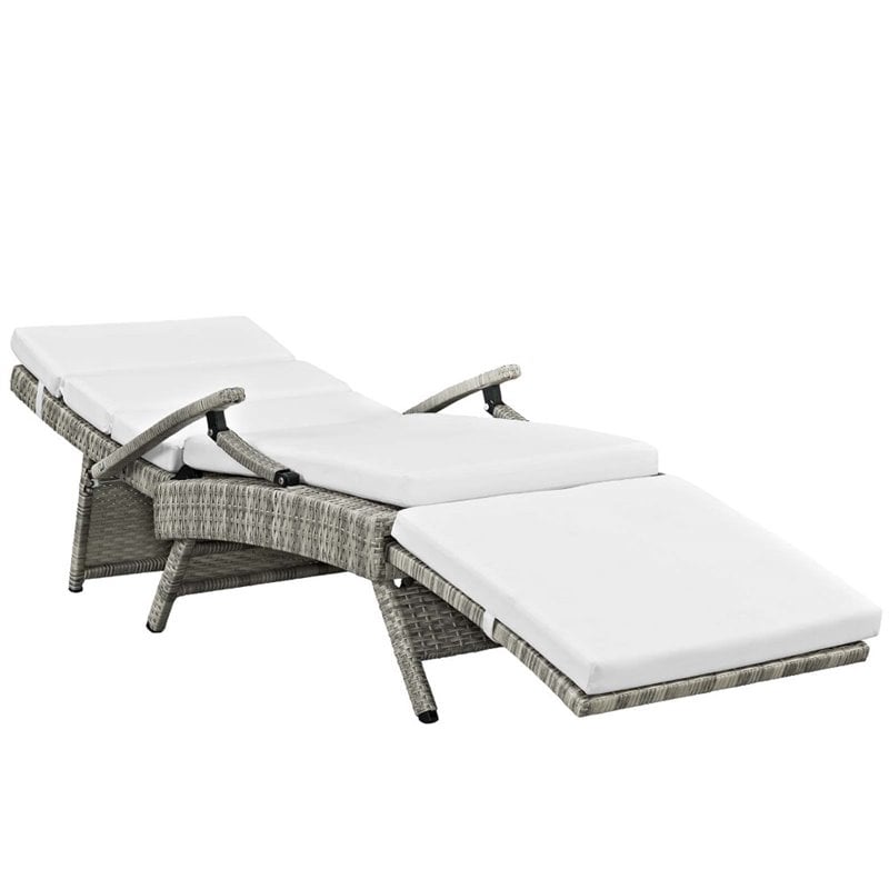 Pemberly Row Modern Wicker / Rattan Patio Lounge Chair in White